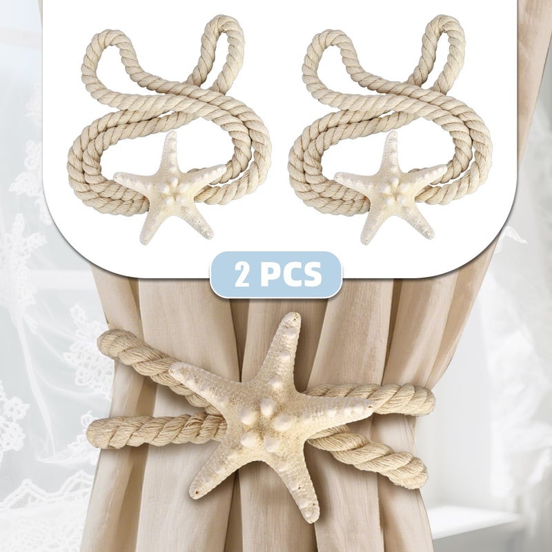 Xinally 2 Pcs Natural Starfish Curtain Tiebacks, Handmade Woven Rope Curtain Curtain Ties Blinds Accessories for Outdoor, Home, Office,Hotel, Living Room Curtain Decoration (Breadfish Starfish) - Image 3